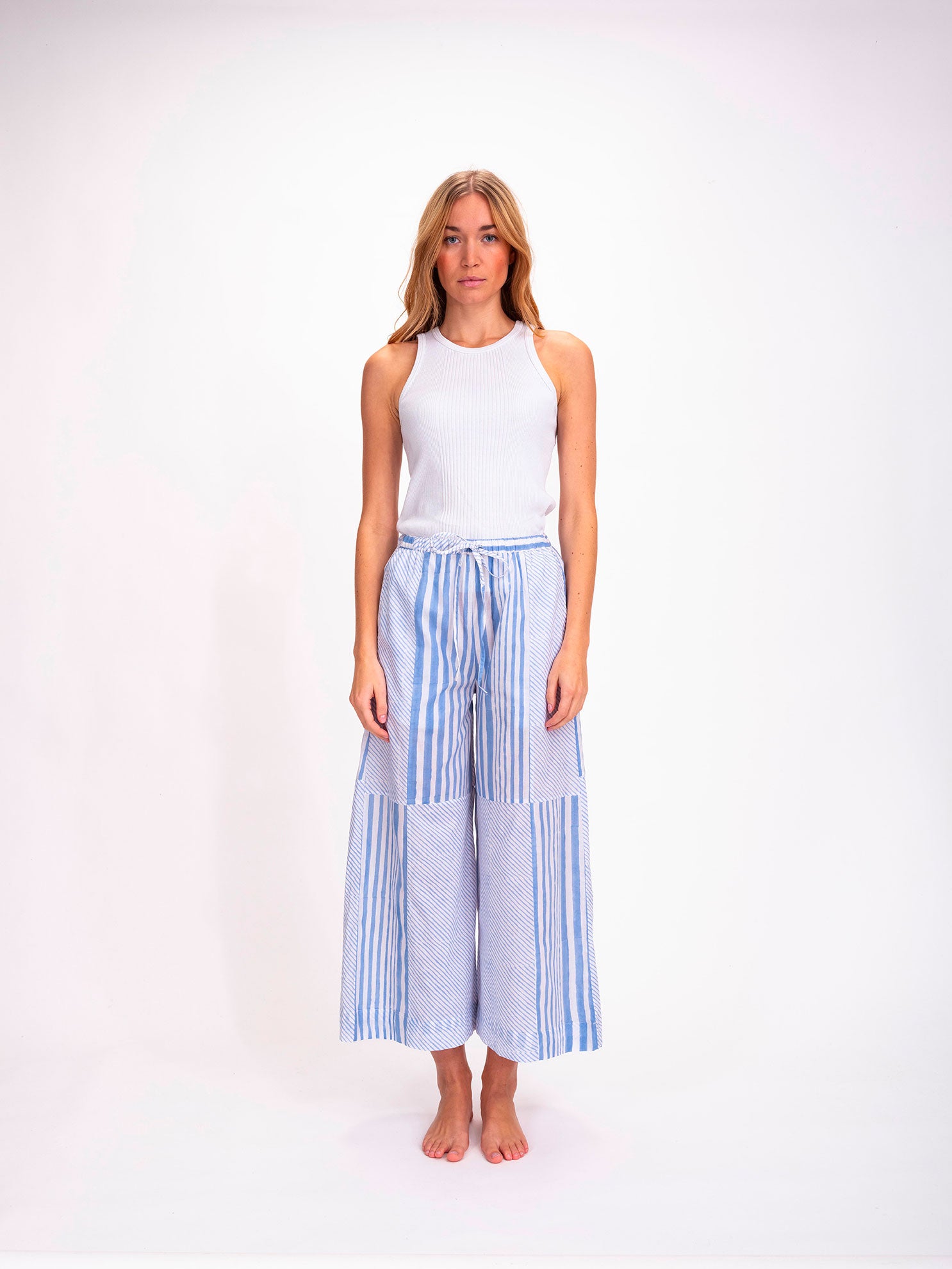 Pantalon à rayures bleues ou moutarde Shiva