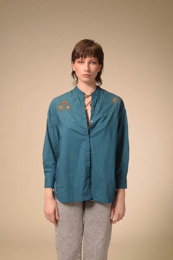 Chemise bleu canard étoilée Star