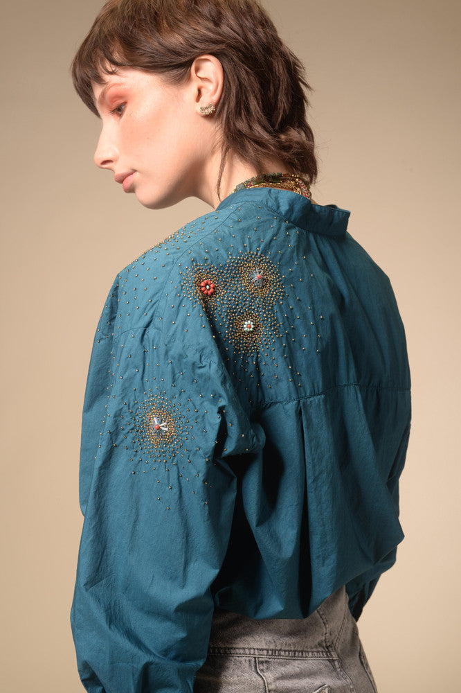 Chemise bleu canard étoilée Star