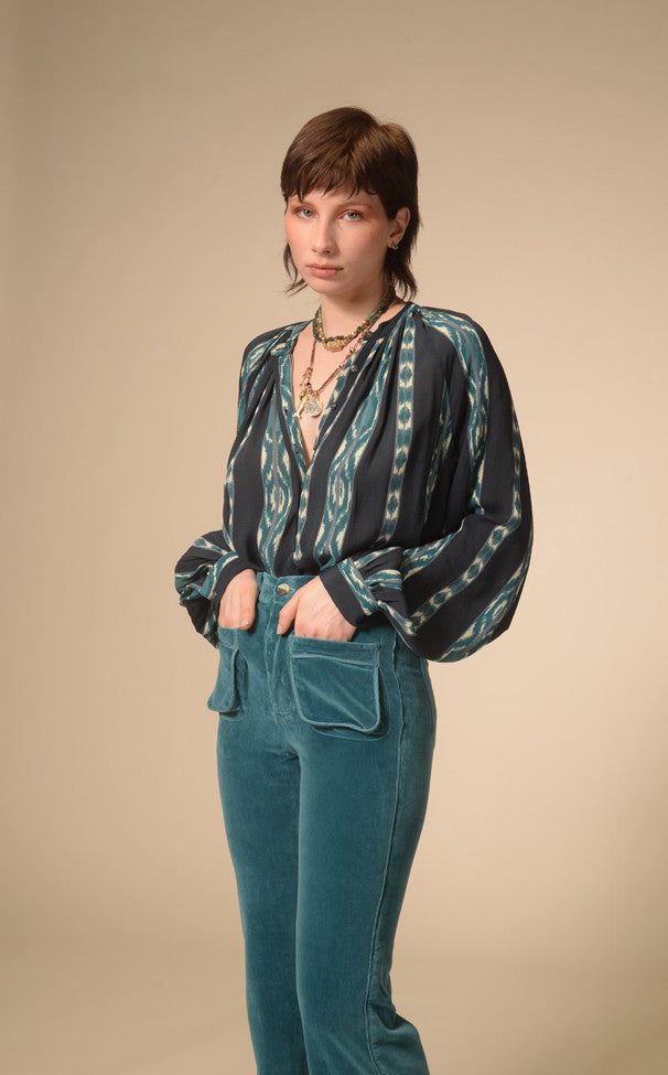 Blouse en viscose bleue imprimée Ida
