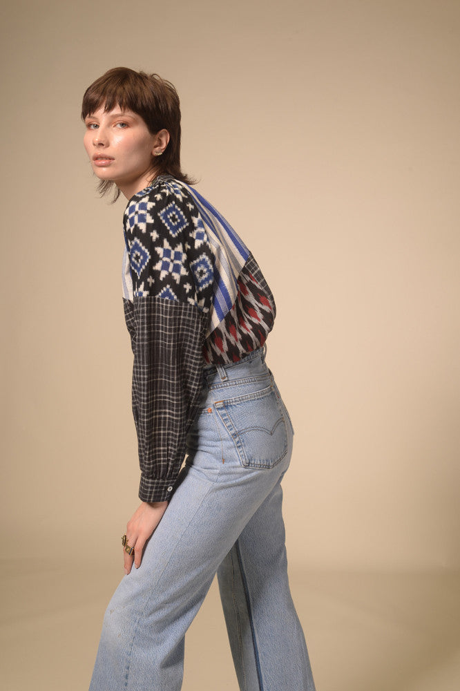 Ekam black patchwork blouse