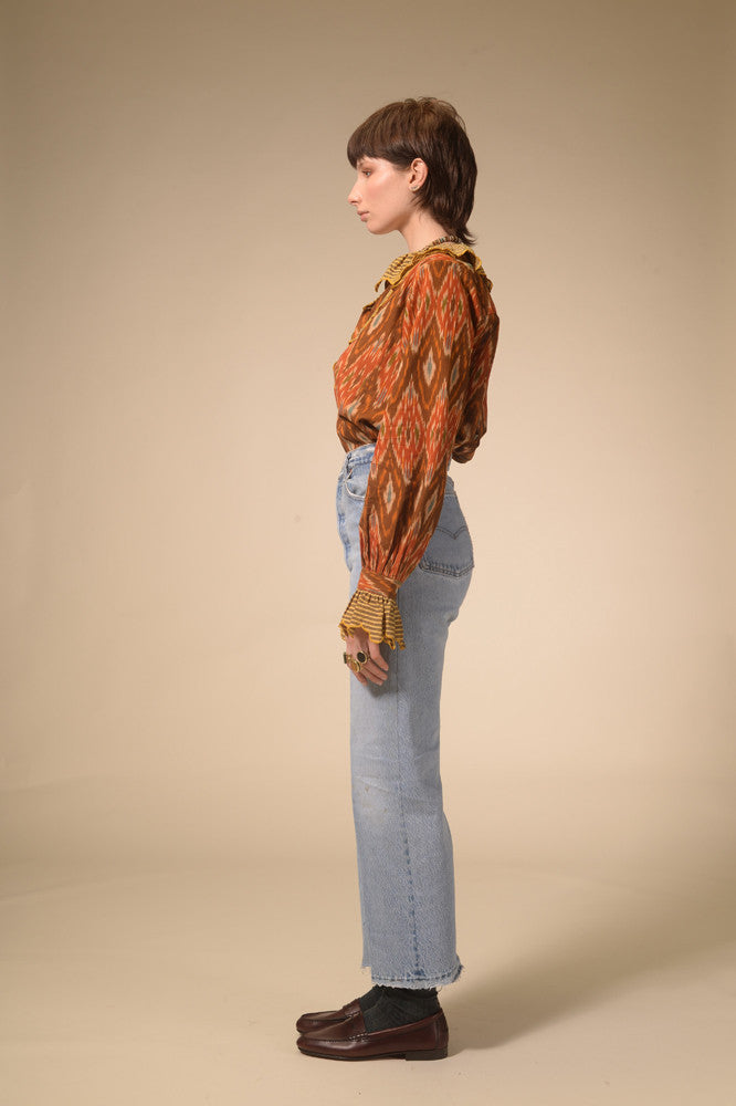 Blouse imprimé moutarde volant Namaste