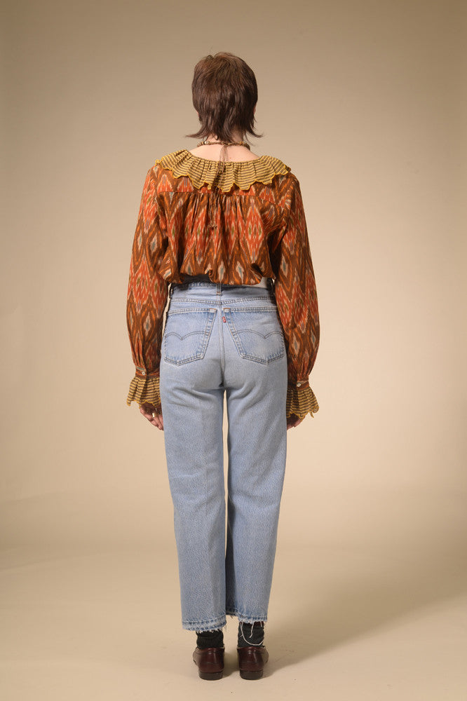 Blouse imprimé moutarde volant Namaste