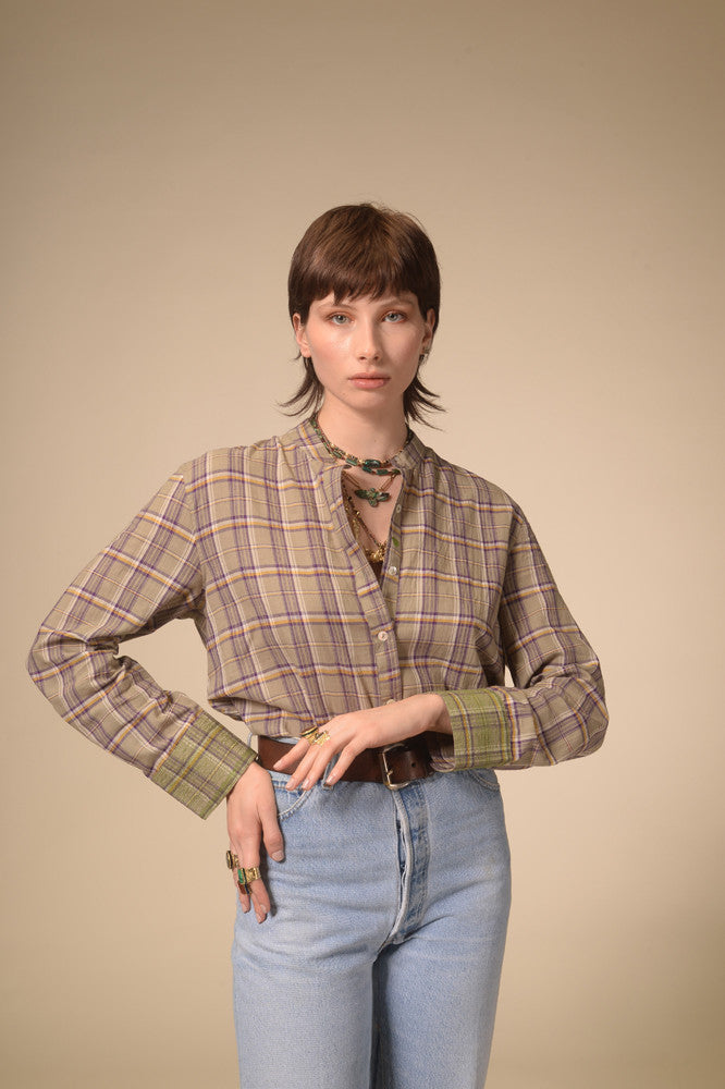 Chemise tartan violet Jil