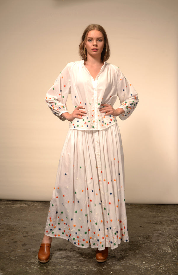 Jupe longue brodée étoile Mata