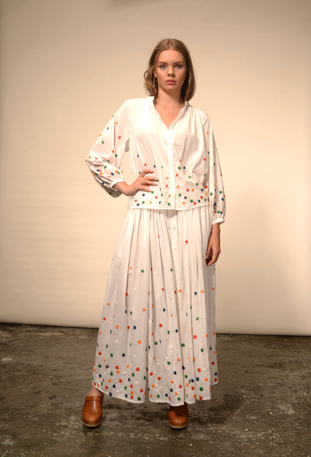 Jupe longue brodée étoile Mata