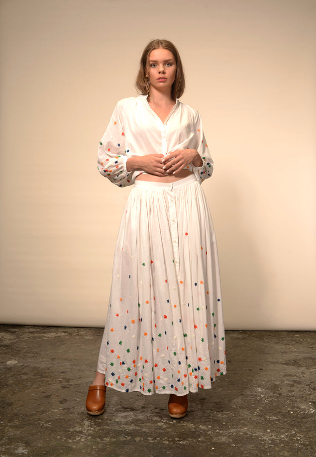 Jupe longue brodée étoile Mata