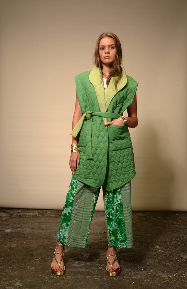 Kimono sans manches matelassé vert Nilai