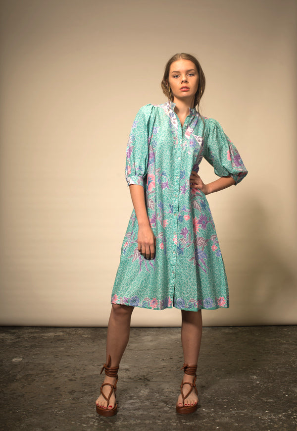 Robe verte imprimée fleur See