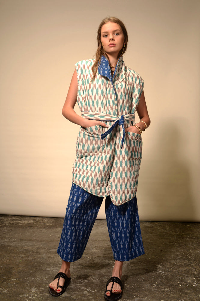 Kimono sans manches réversible indigo Ikat