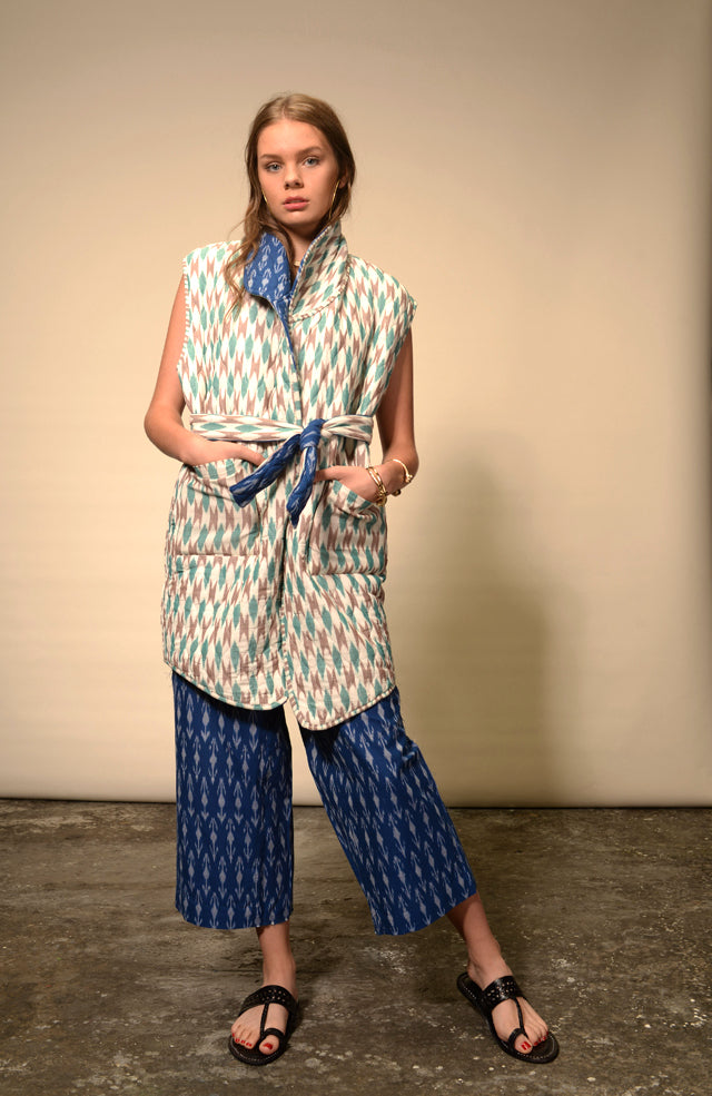 Kimono sans manches réversible indigo Ikat