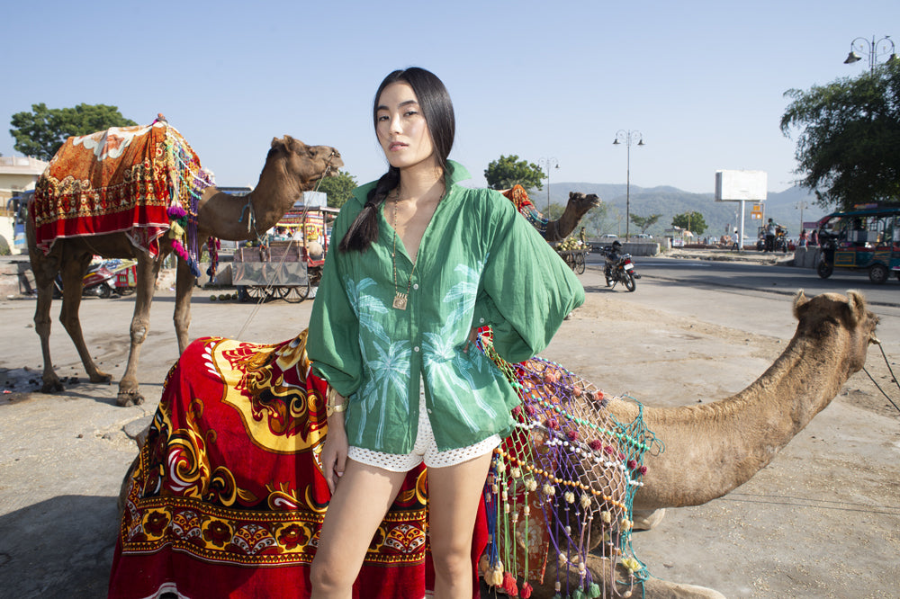 Blouse verte tie and dye Palm