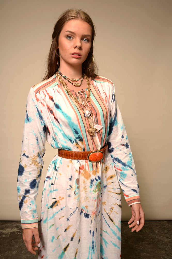 Robe longue multicolore orange Tie and Dye