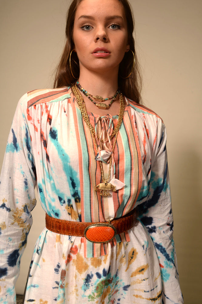 Robe longue multicolore orange Tie and Dye