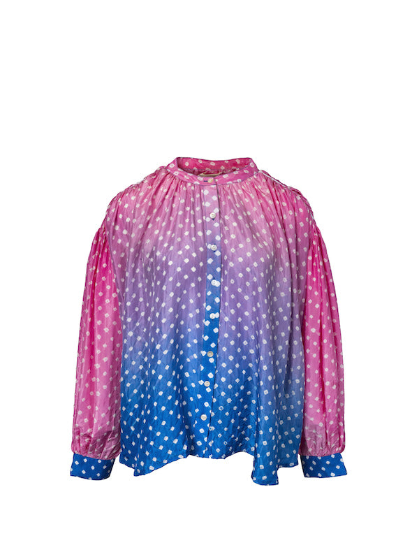 Blouse en soie Tie and Dye rose Bandhani