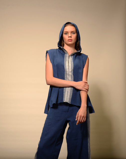 Hoodie à capuche zippé à carreaux indigo Durga