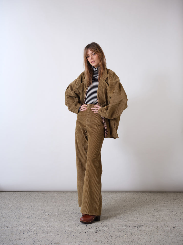 Veste courte en velours côtelé marron Barbara