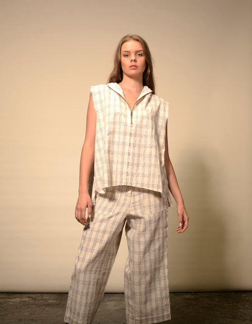 Hoodie à capuche zippé à carreaux Durga