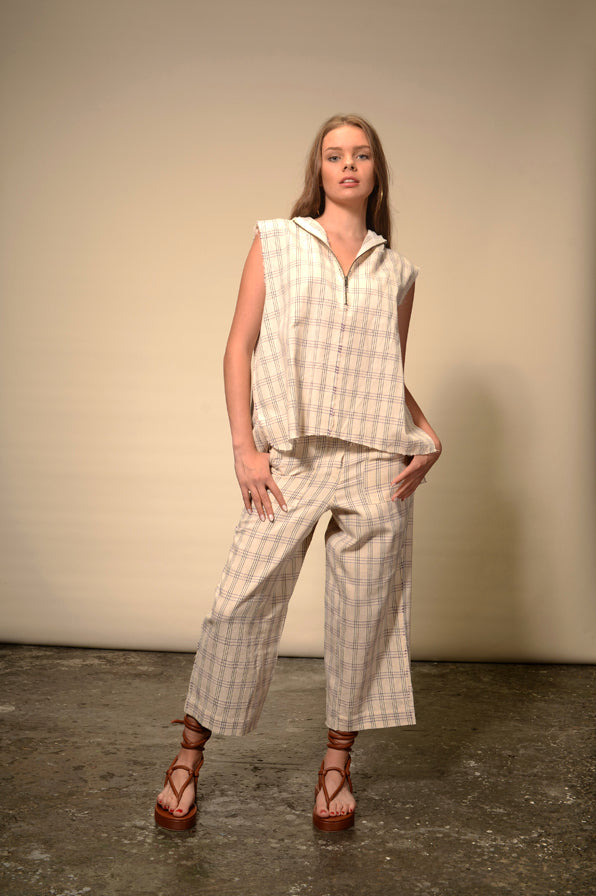 Hoodie à capuche zippé à carreaux Durga