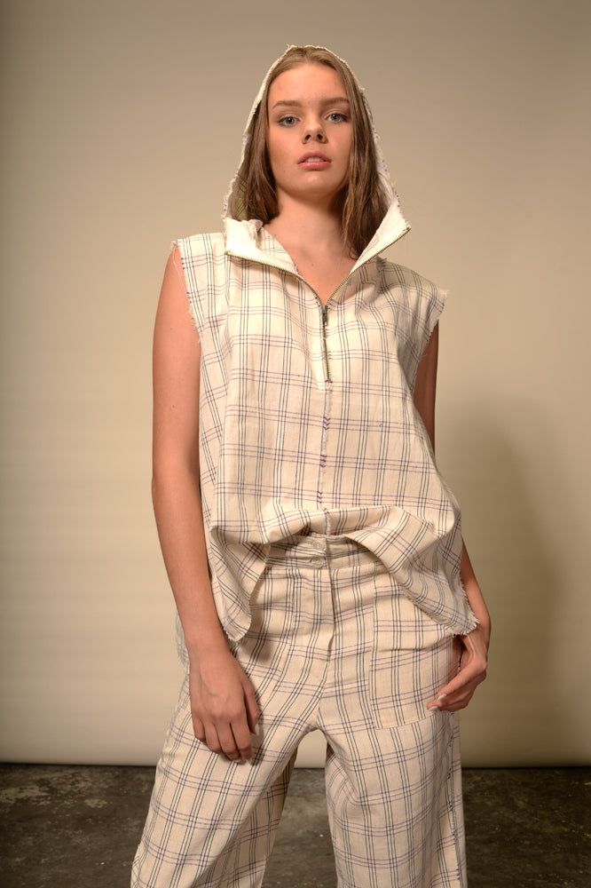 Hoodie à capuche zippé à carreaux Durga