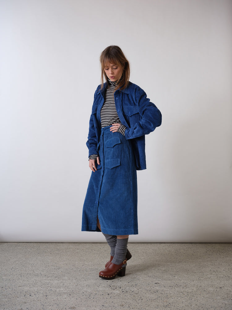 Barbara blue corduroy long skirt