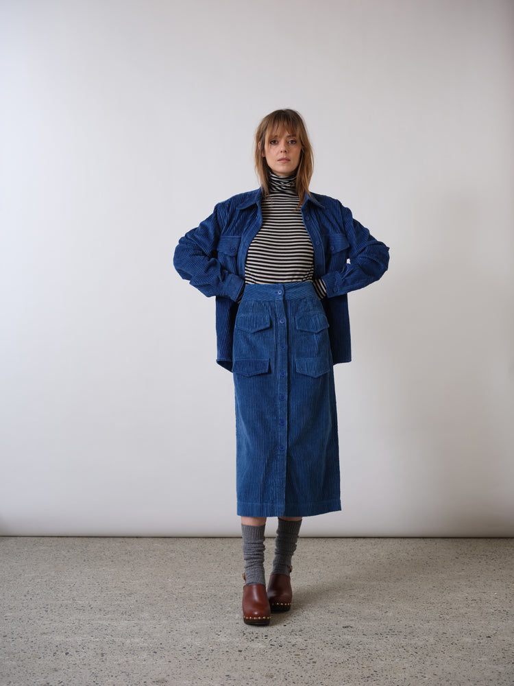 Barbara blue corduroy long skirt