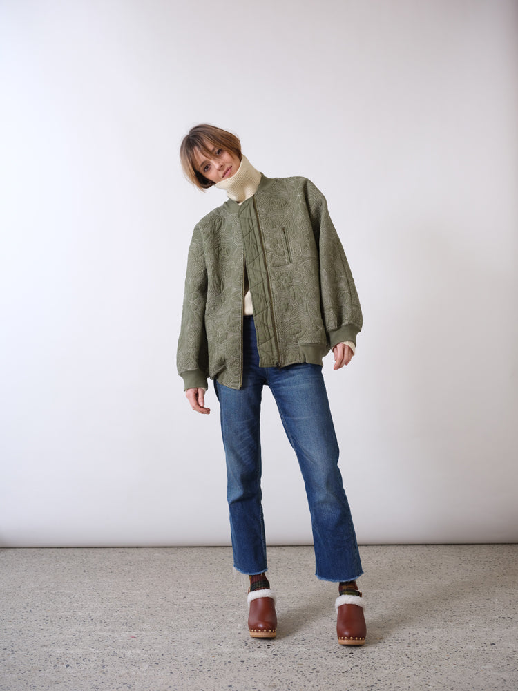 Bomber en coton matelassé fleurs kaki Flowers