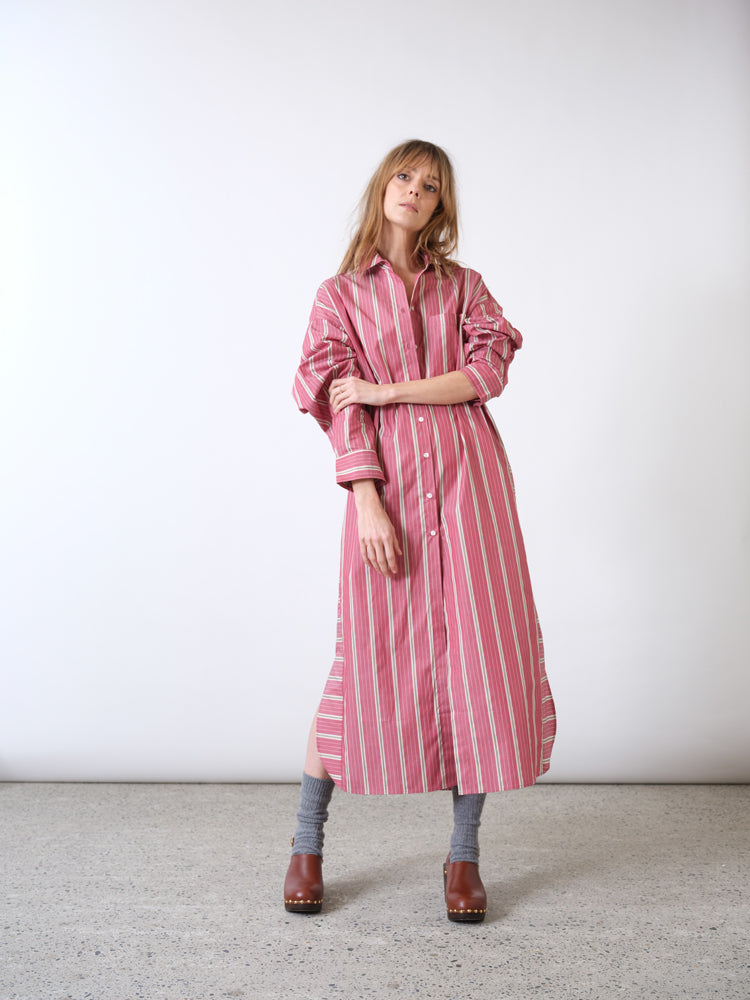 Robe chemise kaki ou rose à rayures Billie