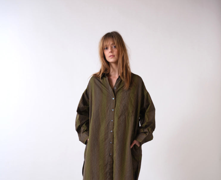 Robe chemise kaki ou rose à rayures Billie