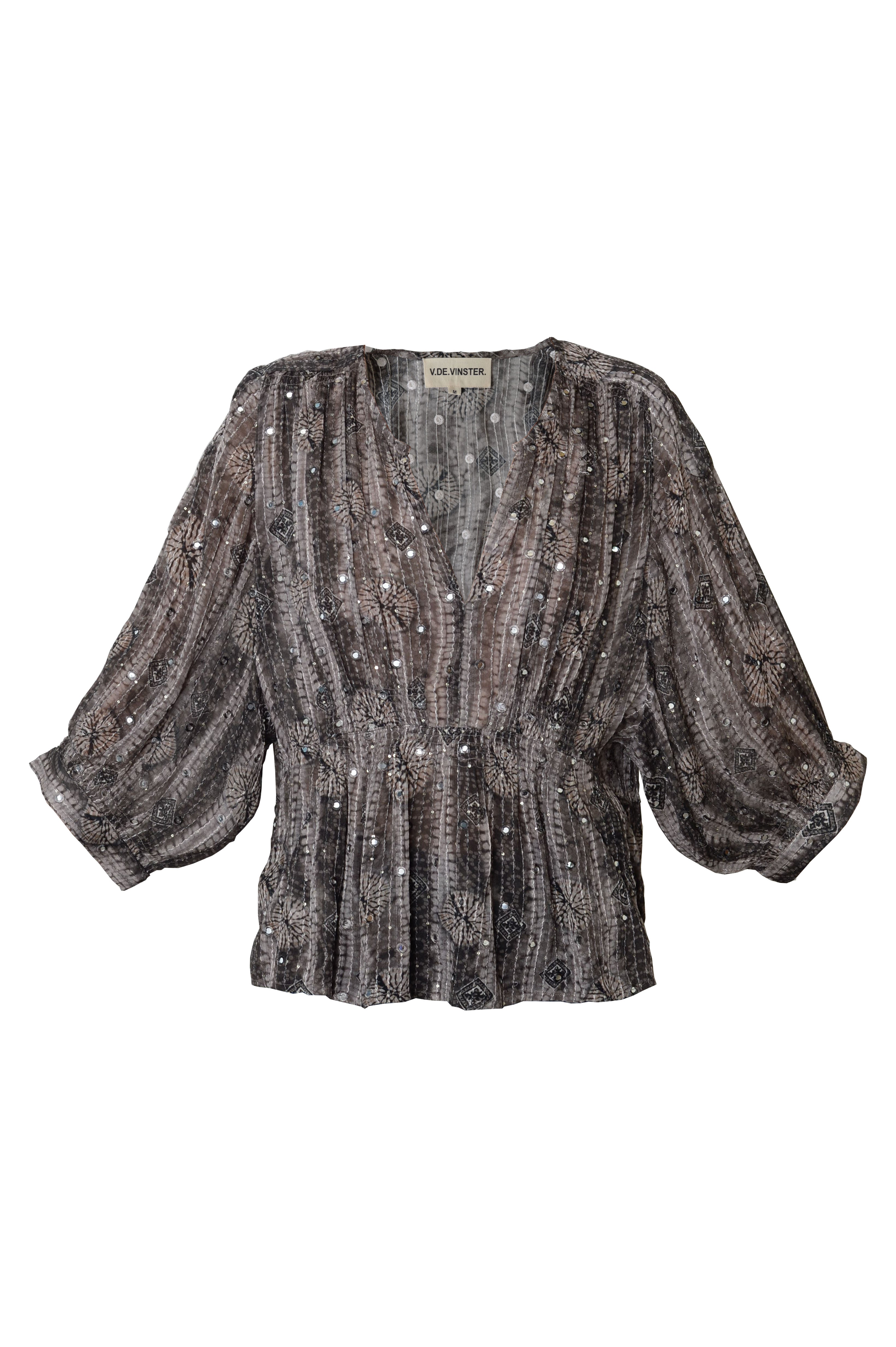 Blouse strass noir et gris party wear