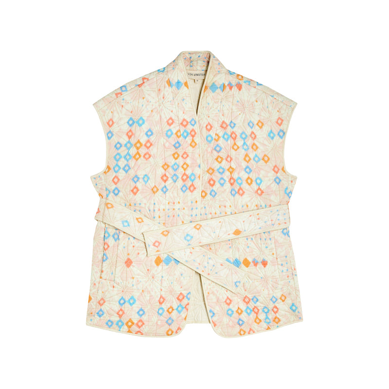 Kimono sans manches matelassé pastel Ikat
