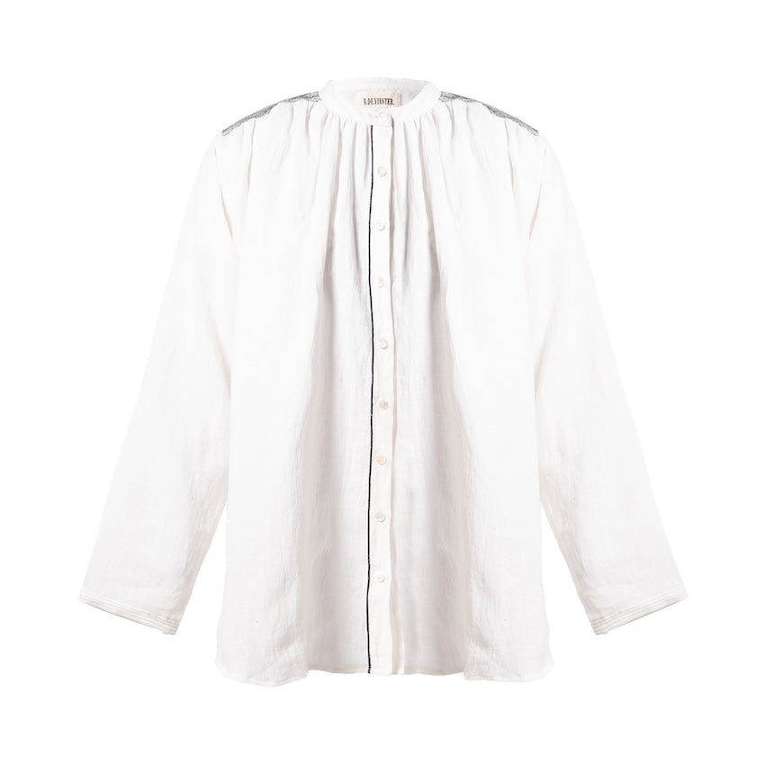 Chemise en lin bleu et brodé ABRIL