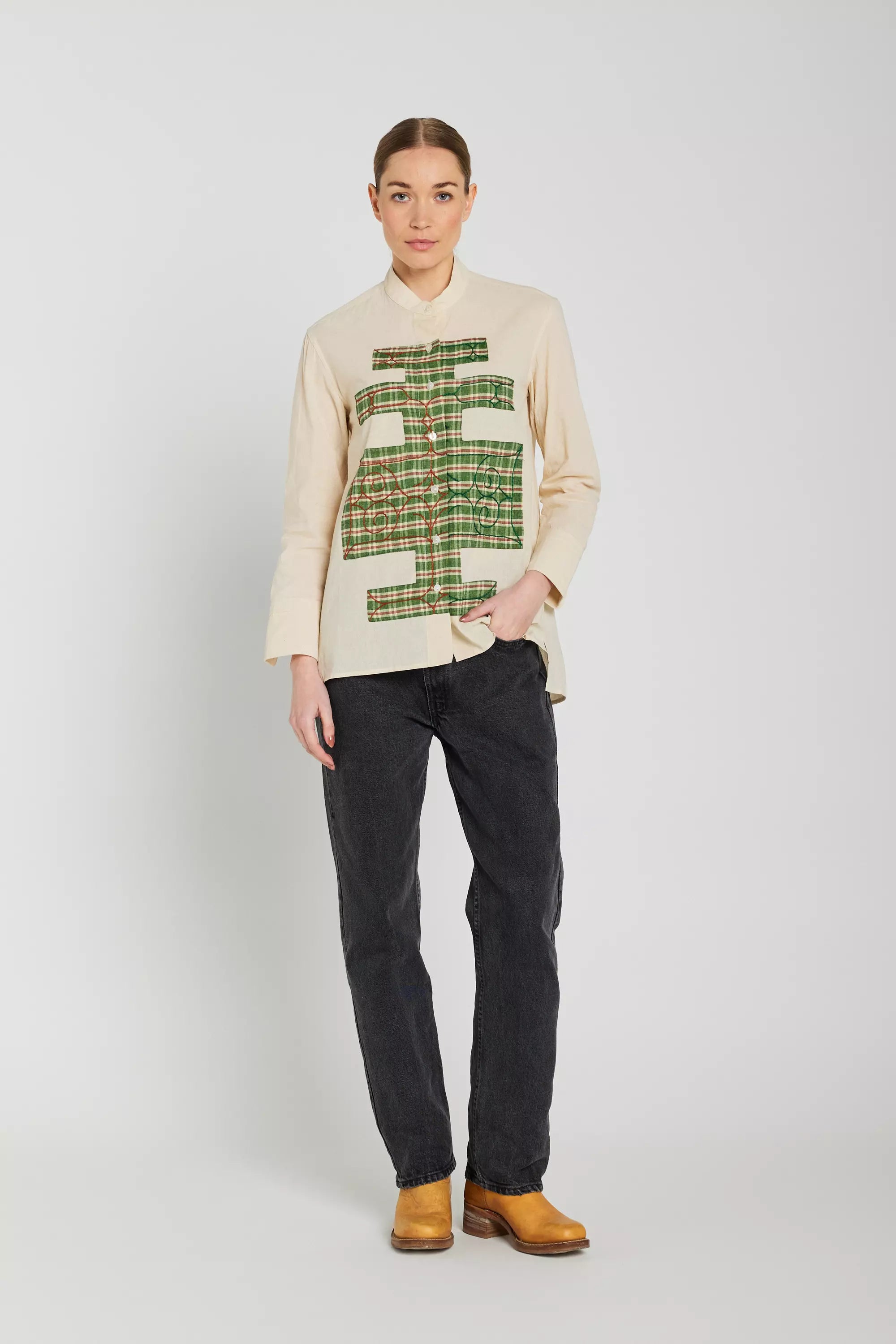 chemise brodée v de vinster kaki cream v de vinster