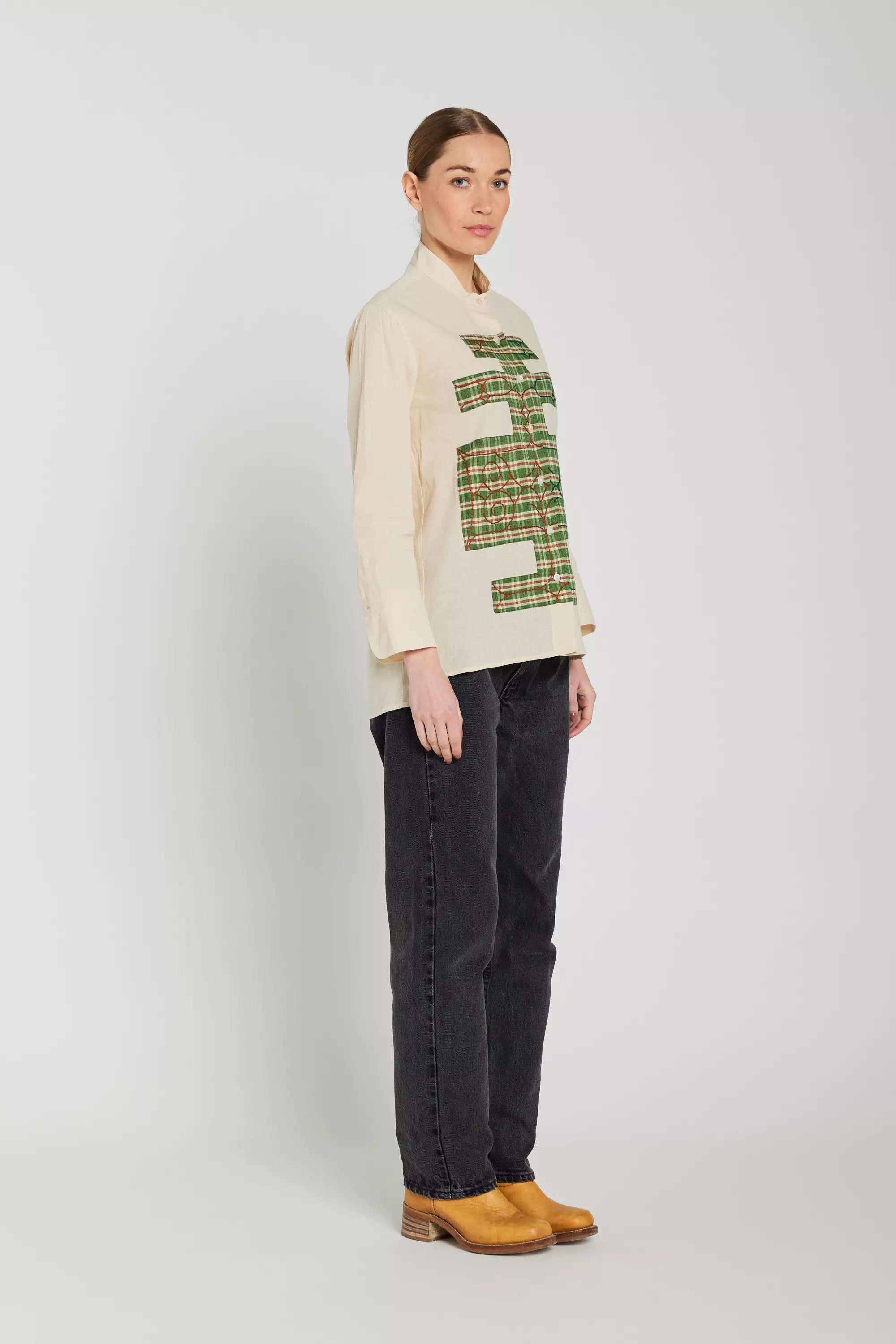 v de vinster kaki cream v de vinster chemise brodée 