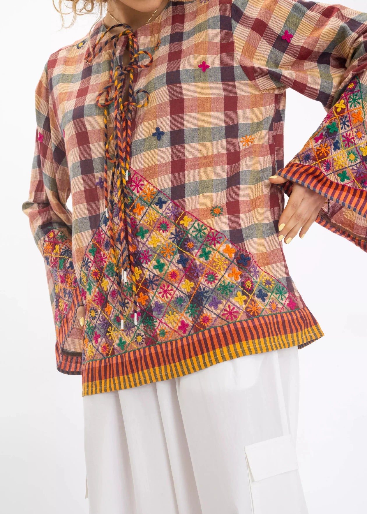 brodée blouse v de vinster moutarde