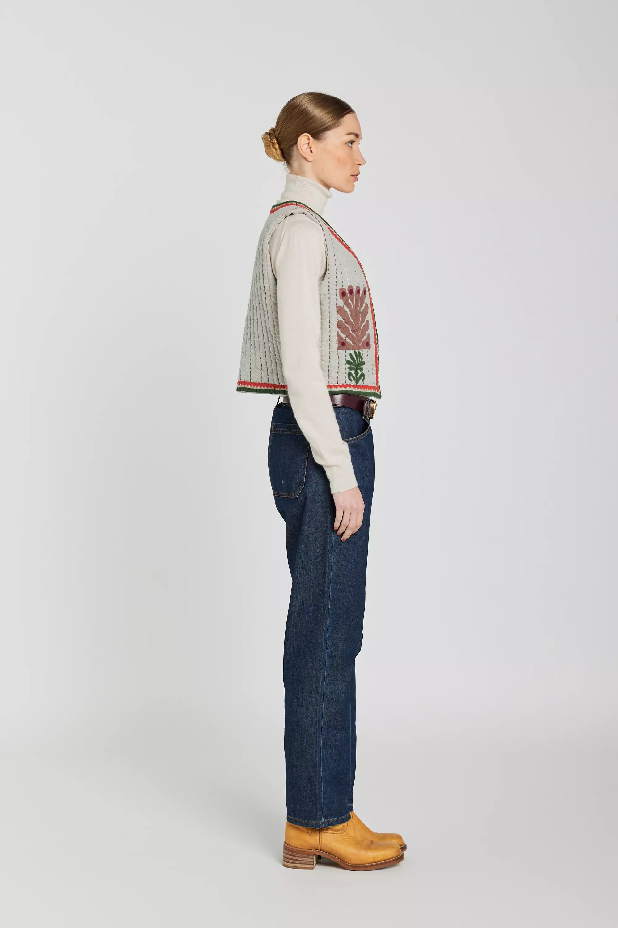 matelassé gris v de vinster brodé boléro 