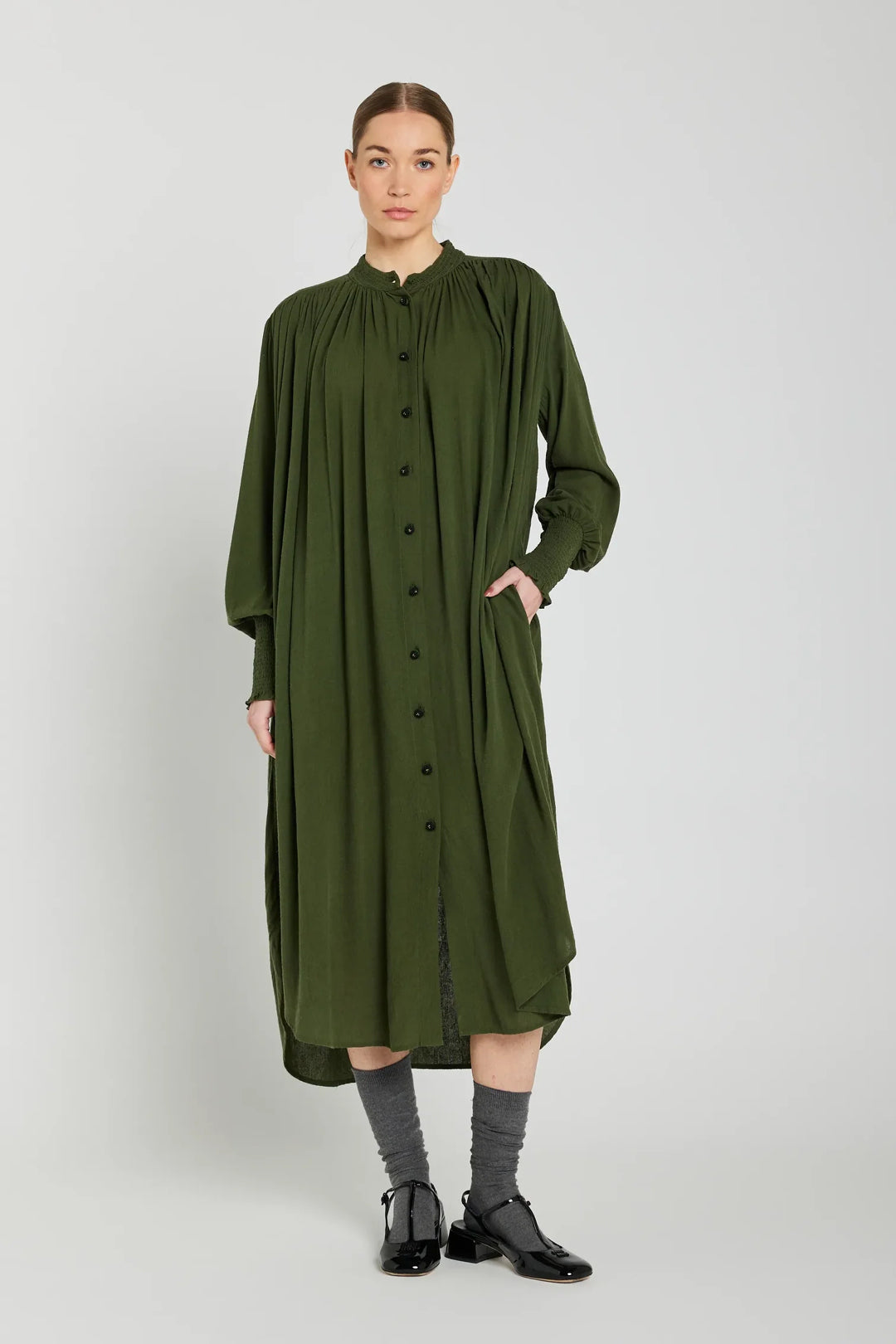 CESAR olive raw silk dress