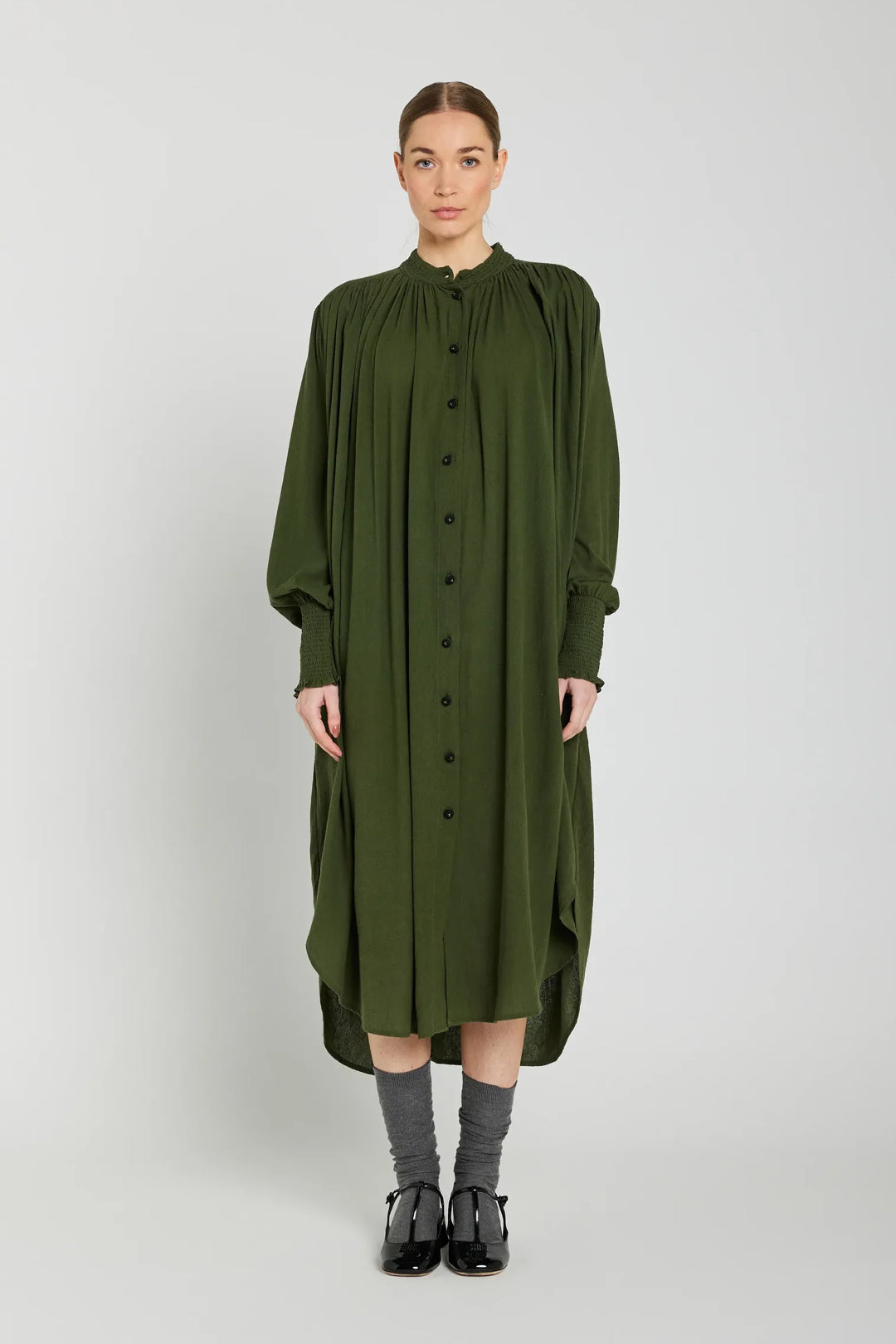 CESAR olive raw silk dress