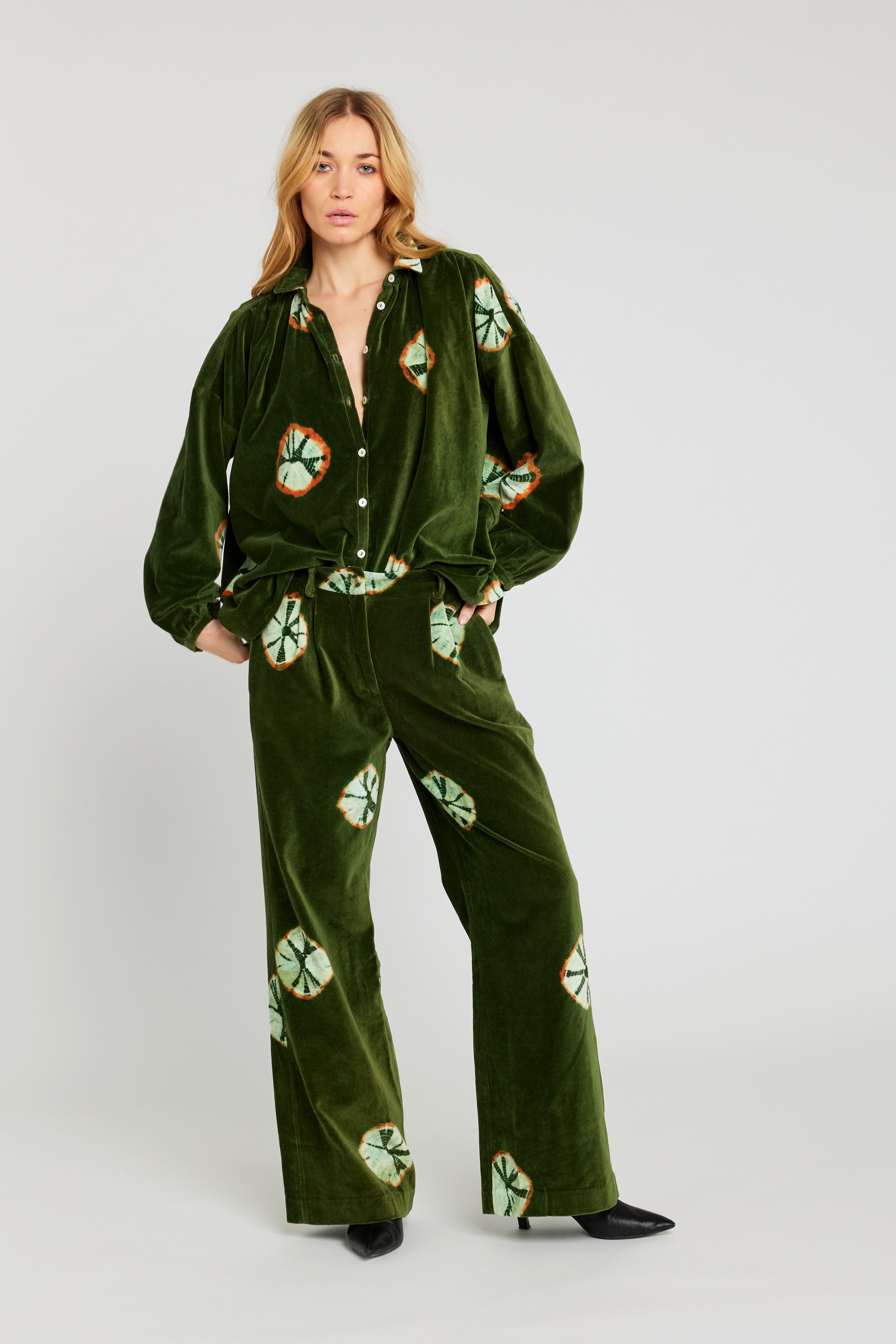 Pantalon en velours kaki tie and dye CHARM