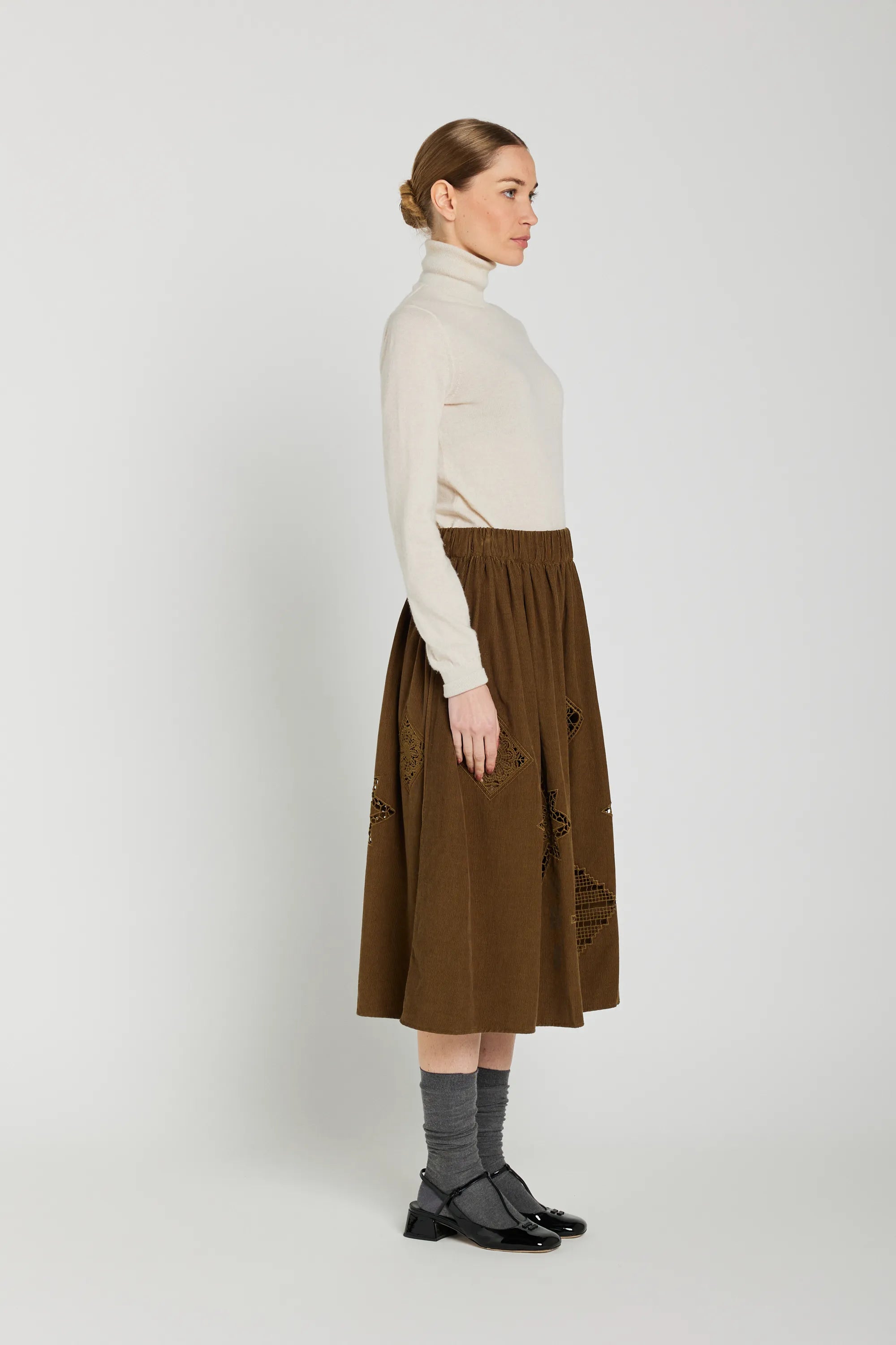 Jupe ajourée marron CIANA