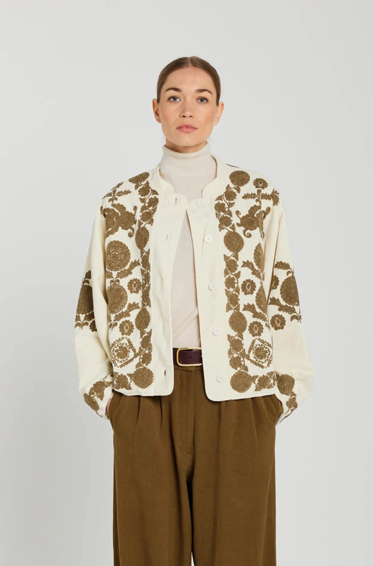 v de vinster brodé creme veste velours 