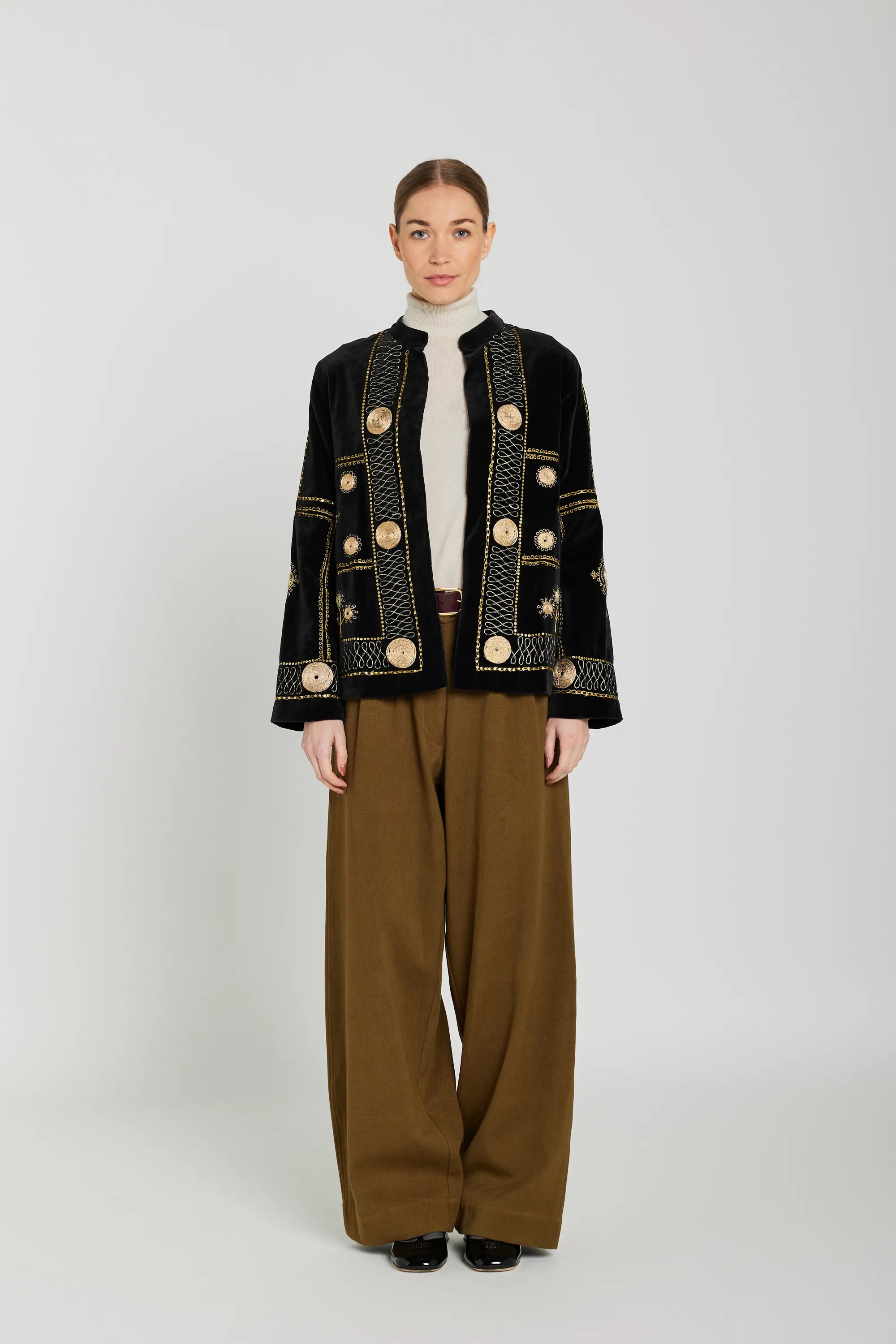 v de vinster noire veste brodée