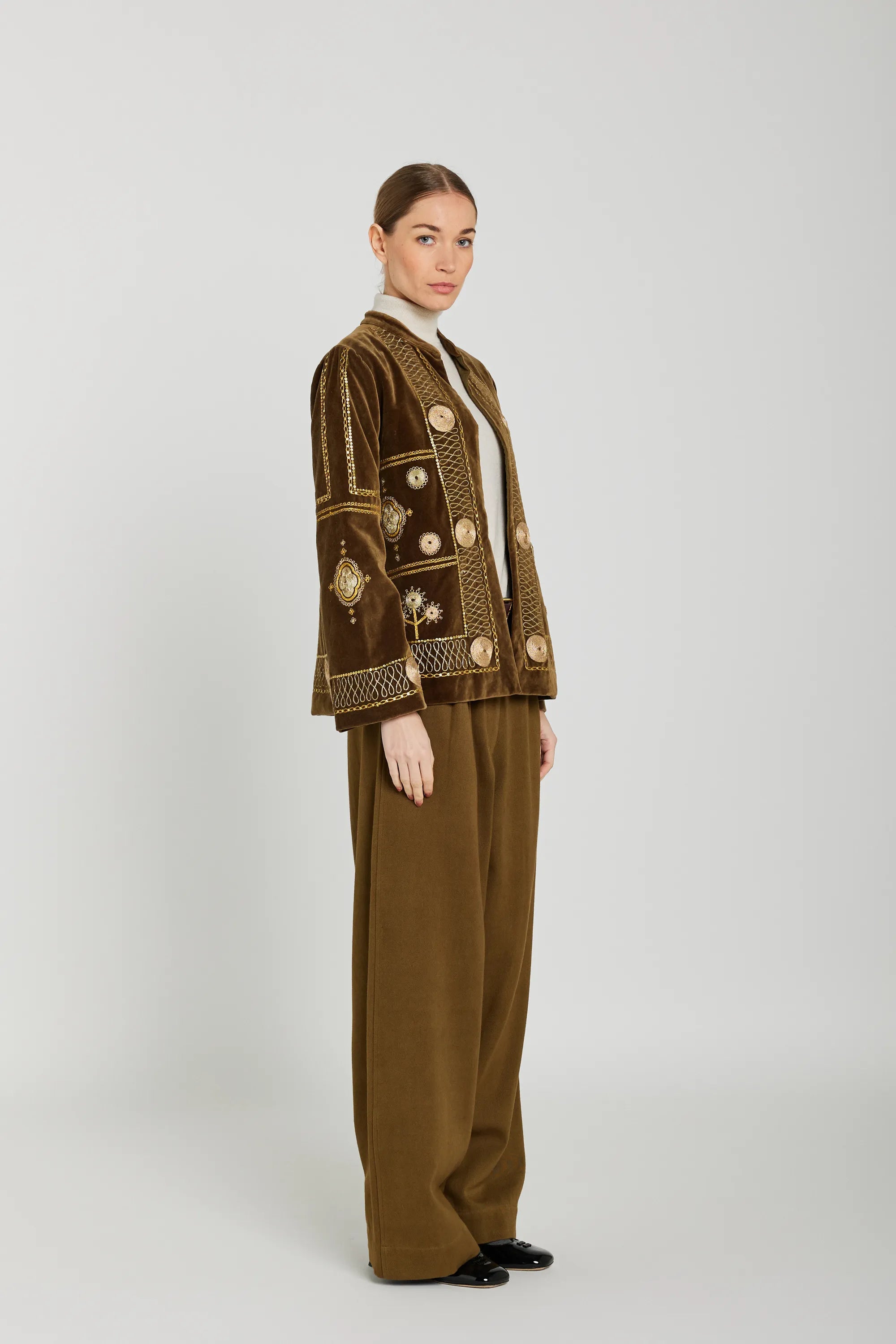 veste velours brodé kaki coti v de vinster