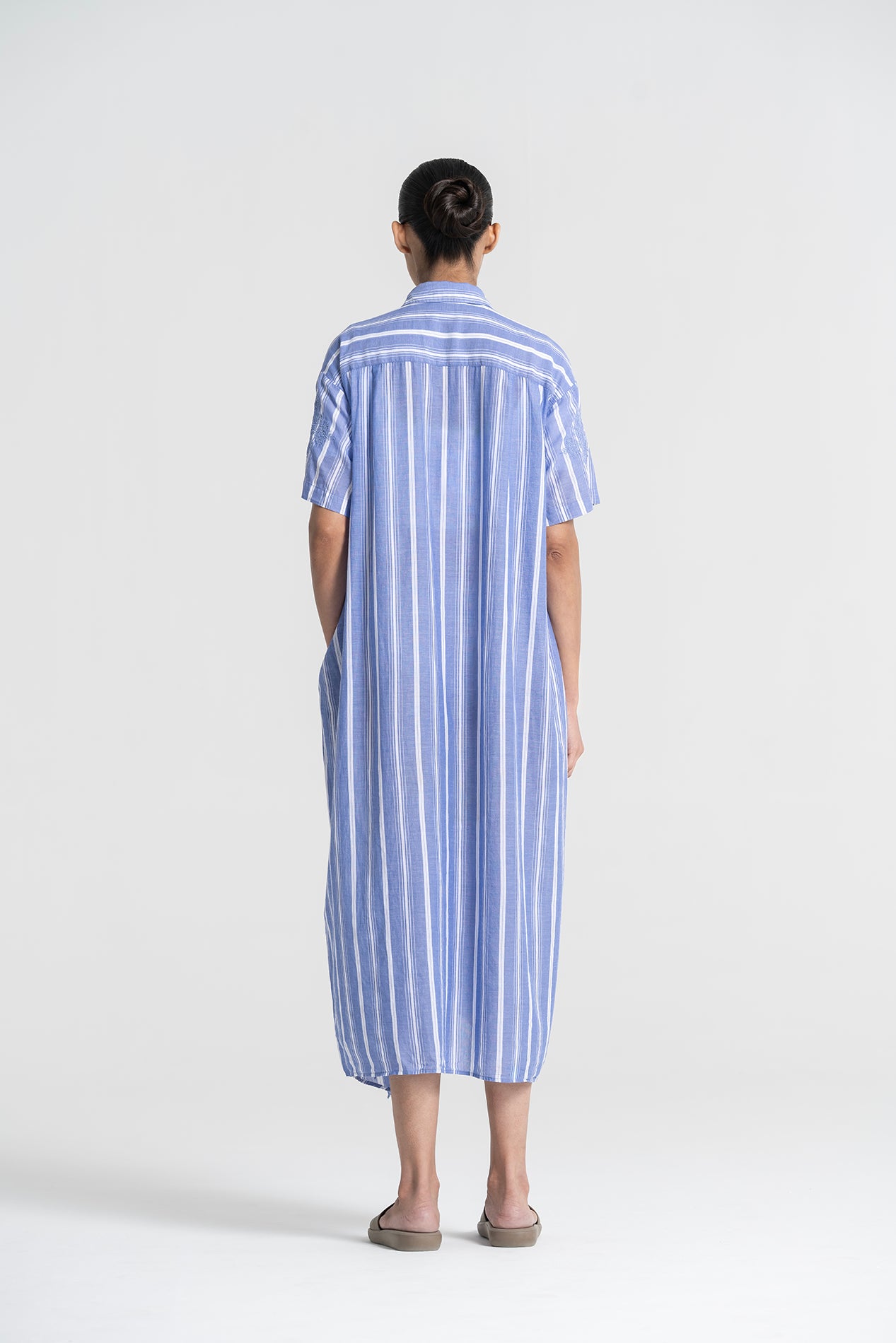 BRASILIA Embroidered Blue Striped Dress
