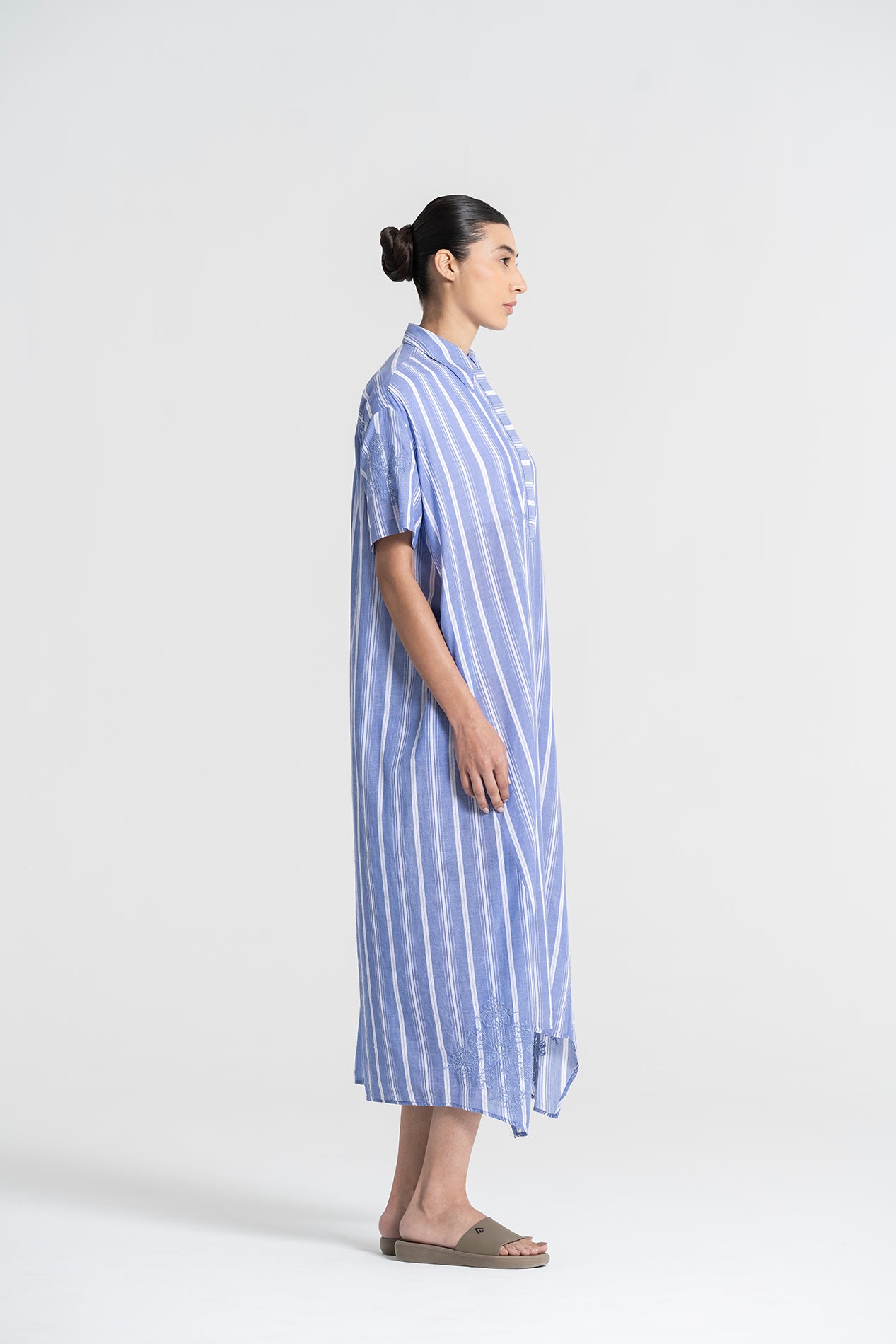 BRASILIA Embroidered Blue Striped Dress