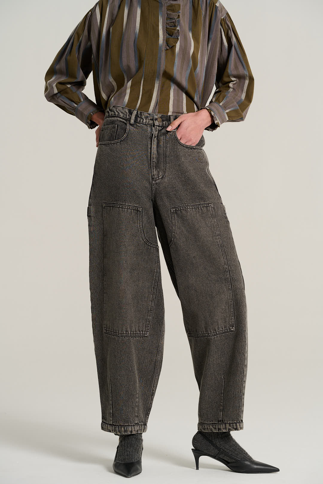 Pantalon denim noir délavé EMILE