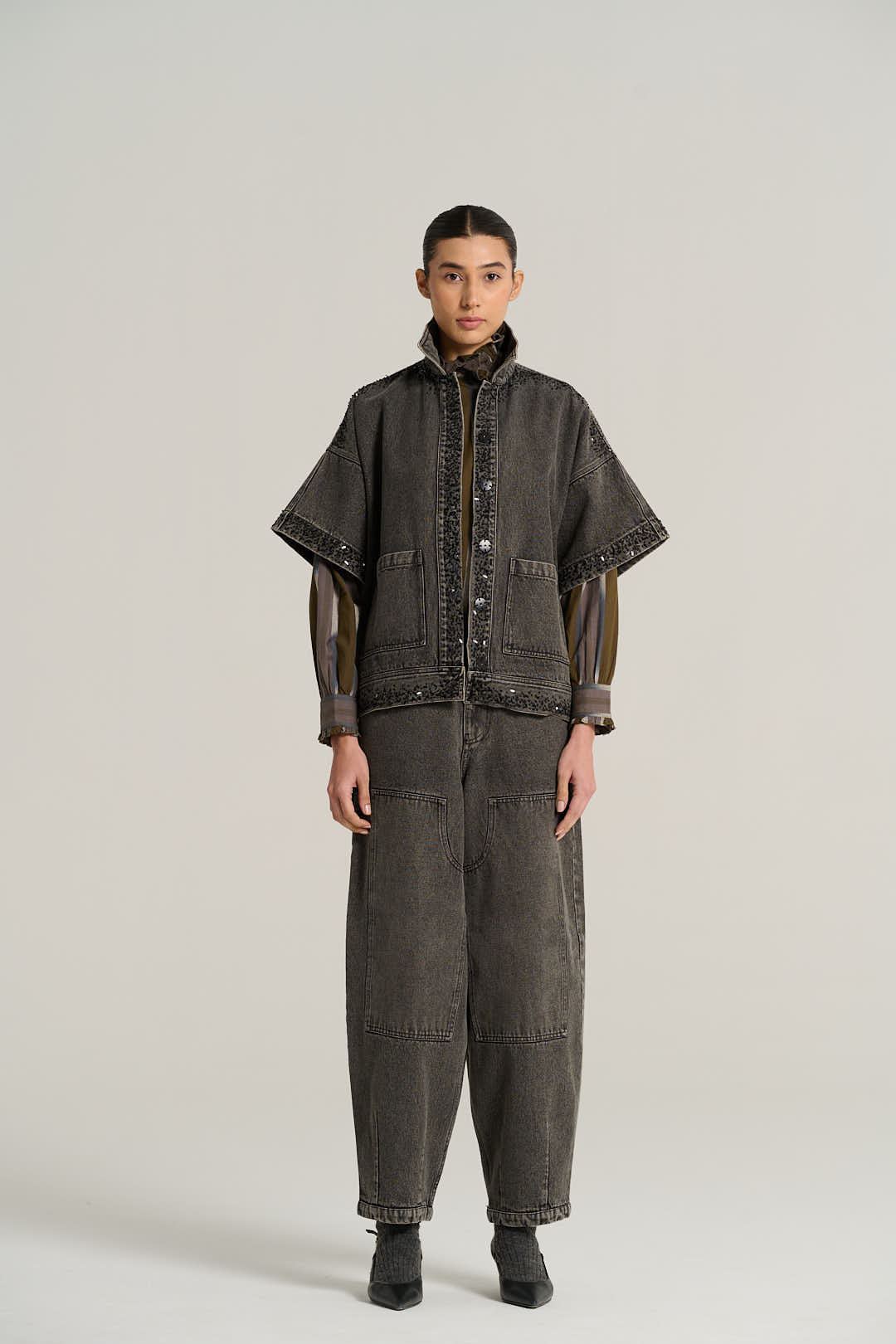 Veste à manches courtes denim noir EMILE