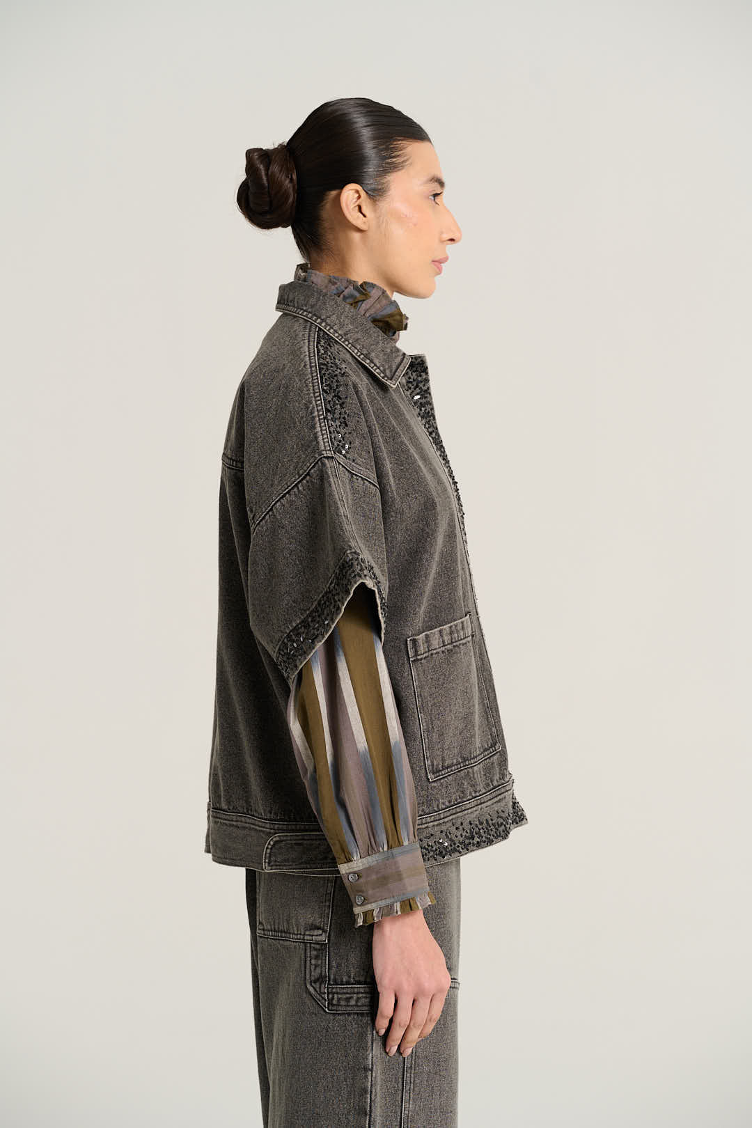 Veste à manches courtes denim noir EMILE