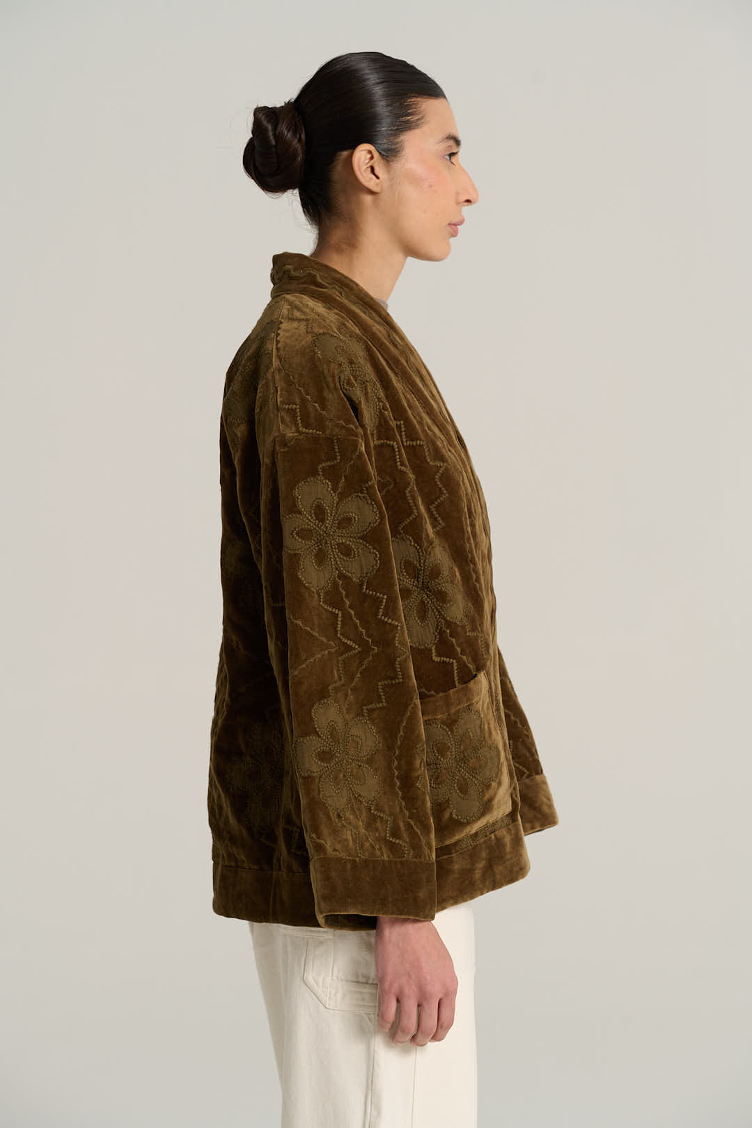 Kimono en velours kaki ISAAC