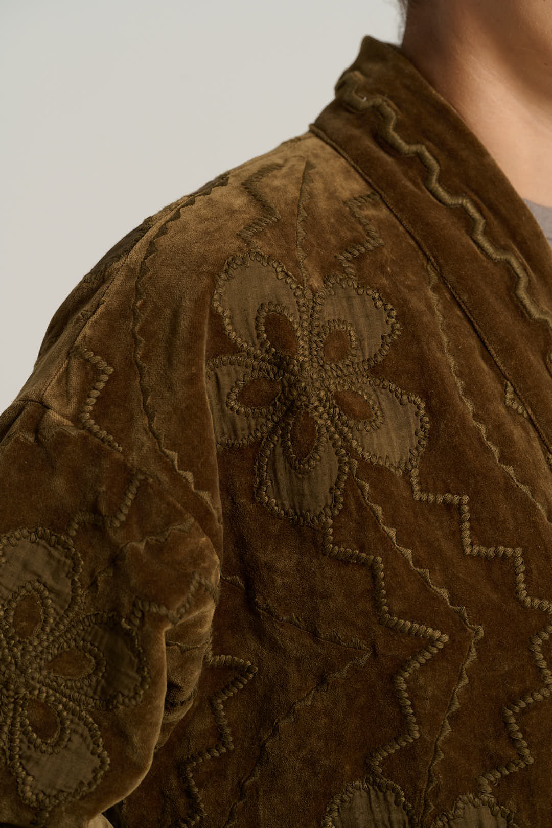 Kimono en velours kaki ISAAC